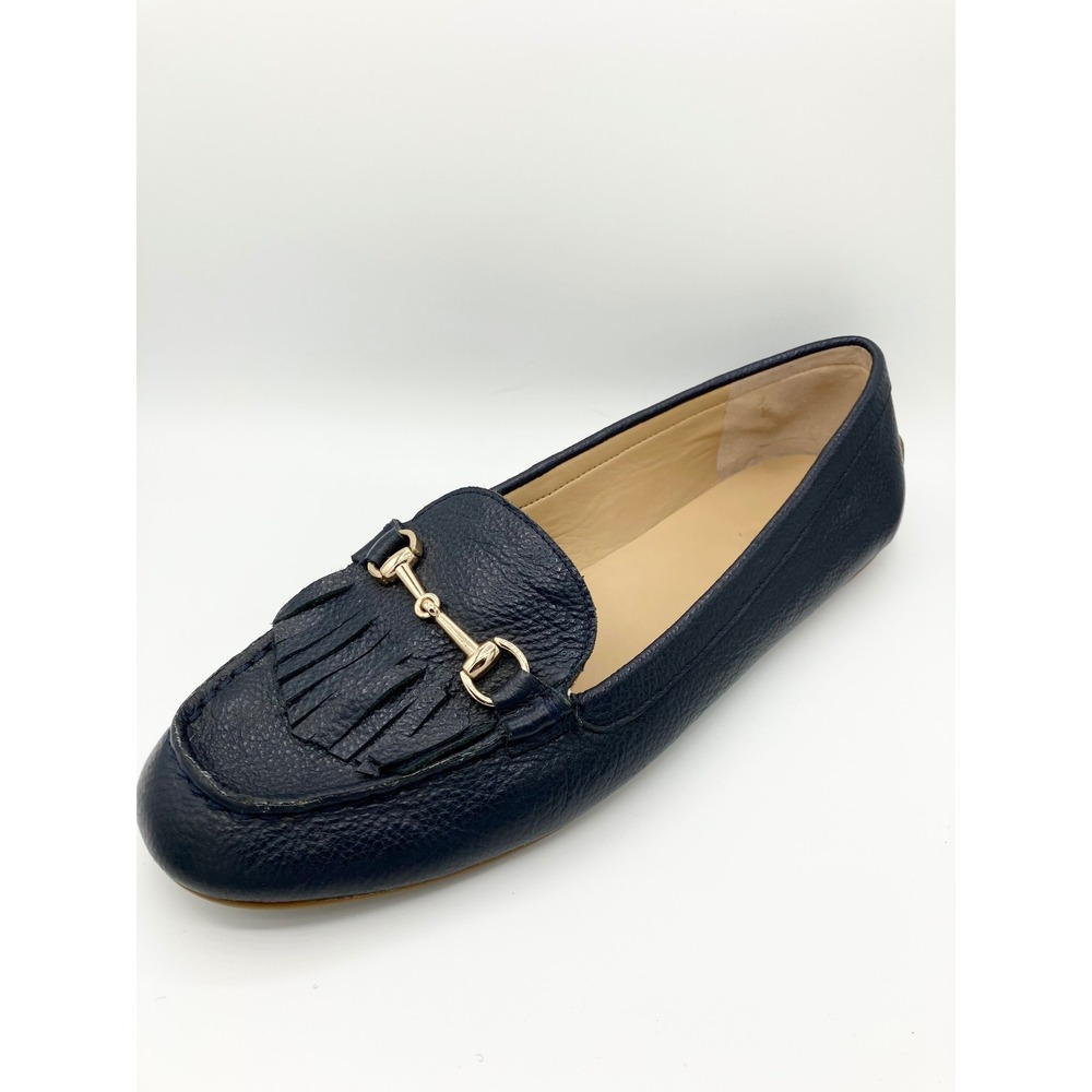 Talbots Navy Blue Pebbled Leather Kiltie Horsebit Loafers Womens 9M Flats